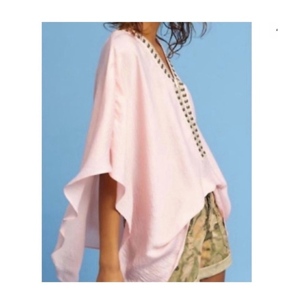 ANTHROPOLOGIE Floreat Bohemian Pink Peach Embroidered Poncho One Size - Picture 4 of 16